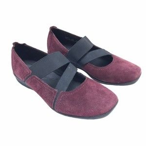 CLARKS Haydn Juniper Mary Jane Flat Shoes Red Suede Leather Slip On Womens 6.5 M